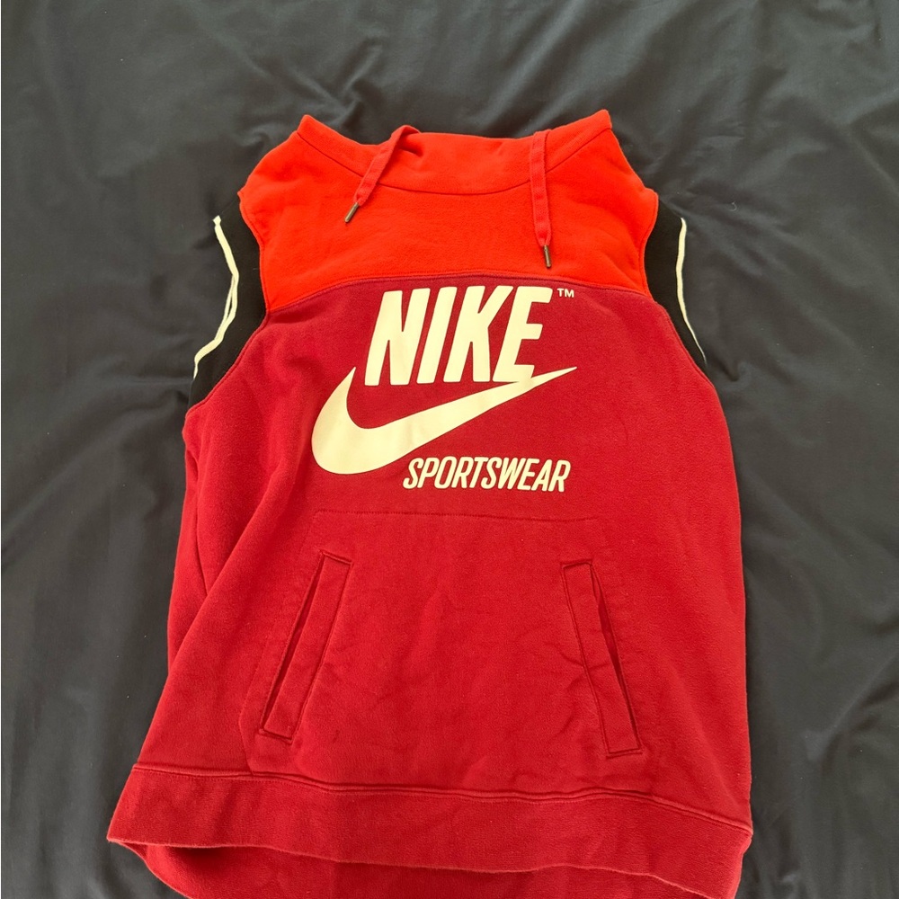 Nike Red Sleeveless Funnel Neck Hoodie